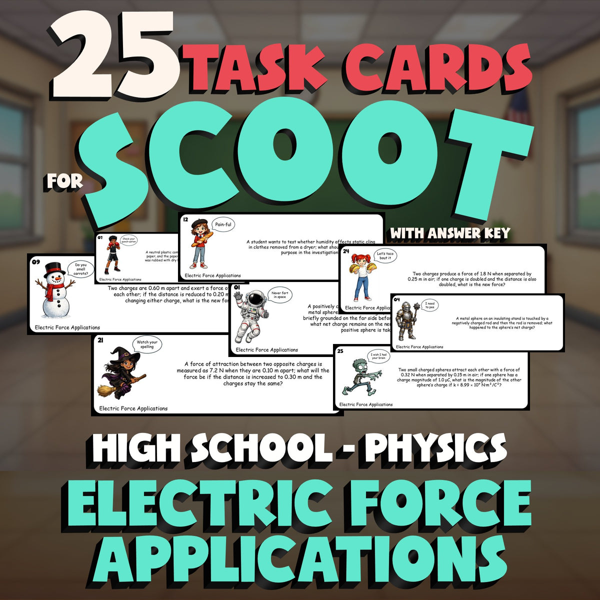 Electric Force Applications SCOOT TASK CARDS Science Game - No Prep Physics