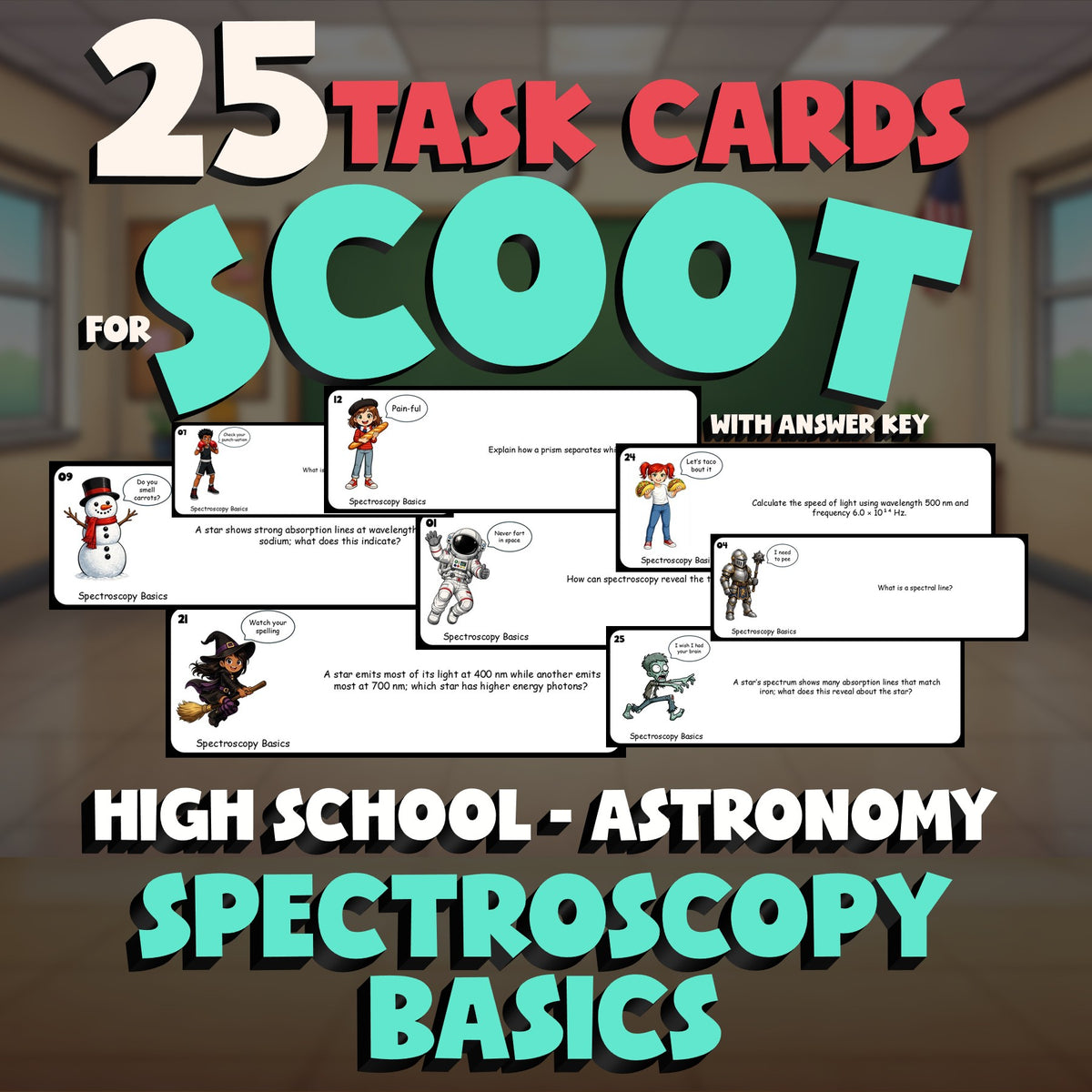 Spectroscopy Basics SCOOT TASK CARDS Science Game - No Prep Astronomy Review