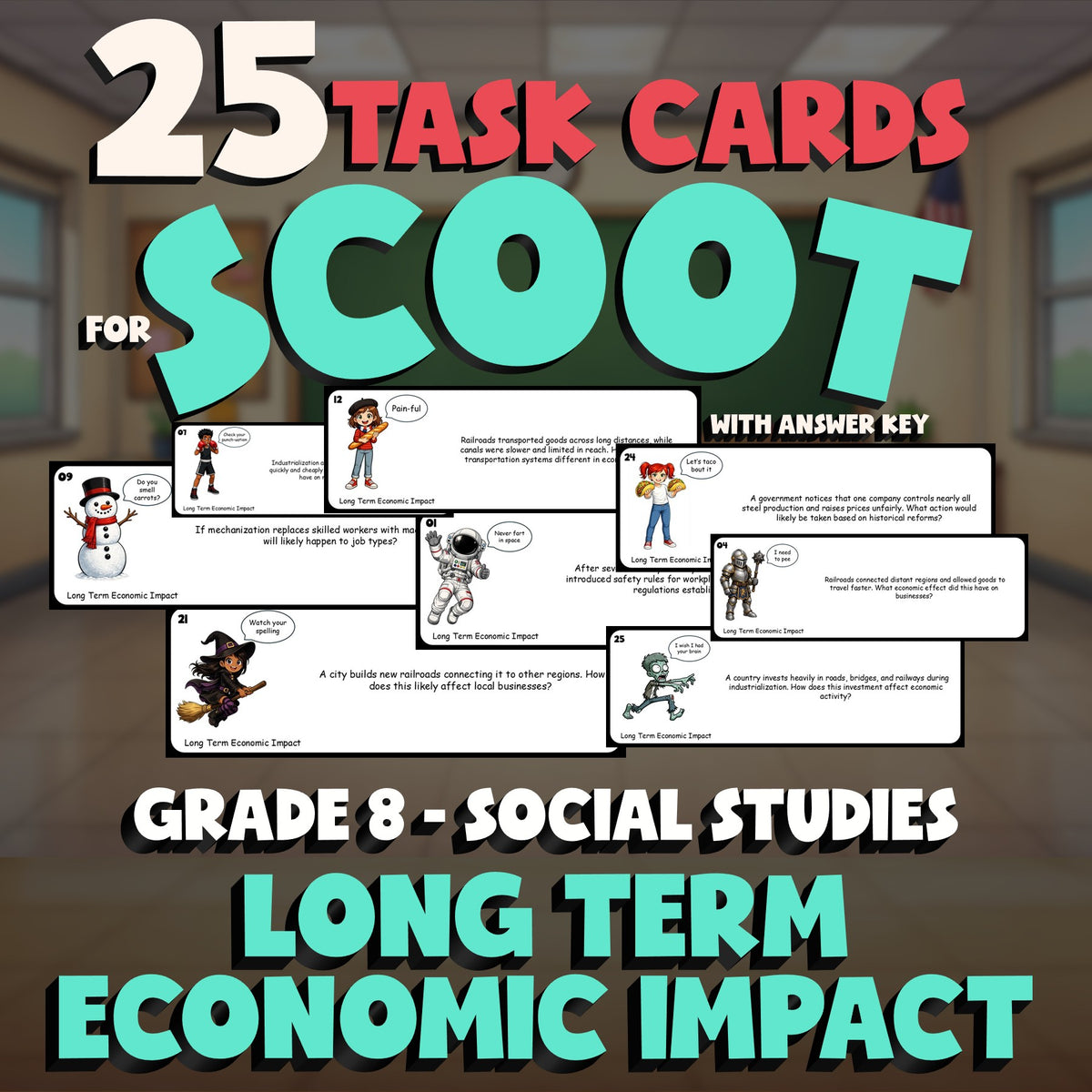 Long Term Economic Impact SCOOT TASK CARDS Socials Game - No Prep Grade 8 Review