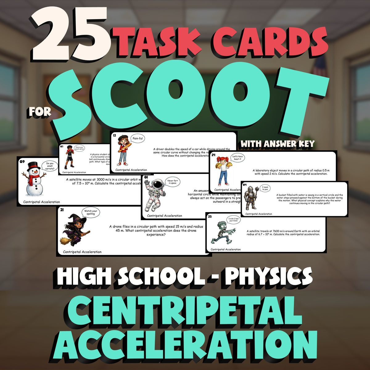 Centripetal Acceleration SCOOT TASK CARDS Science Game - No Prep Physics Review