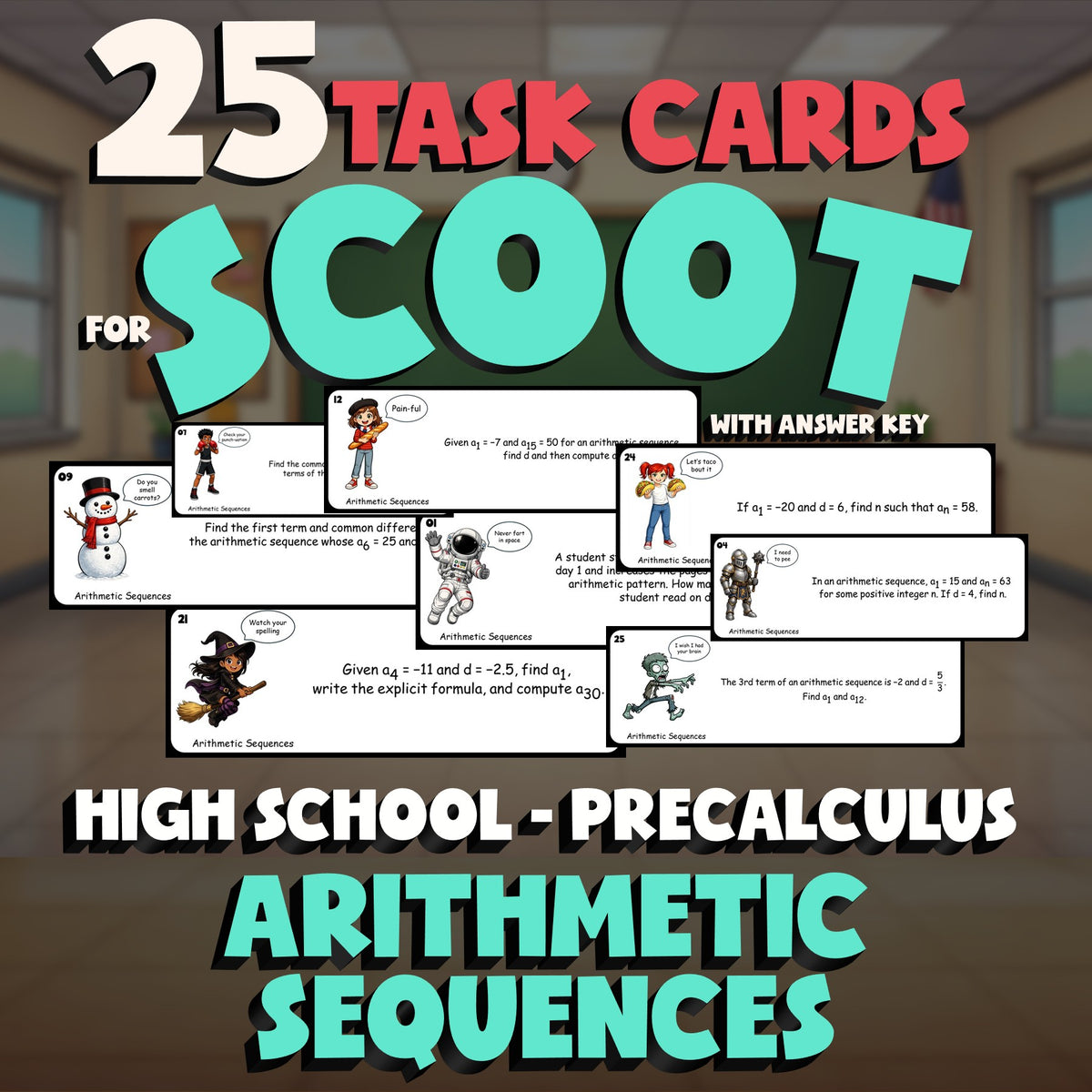 Arithmetic Sequences SCOOT TASK CARDS Math Game - No Prep PreCalculus Review