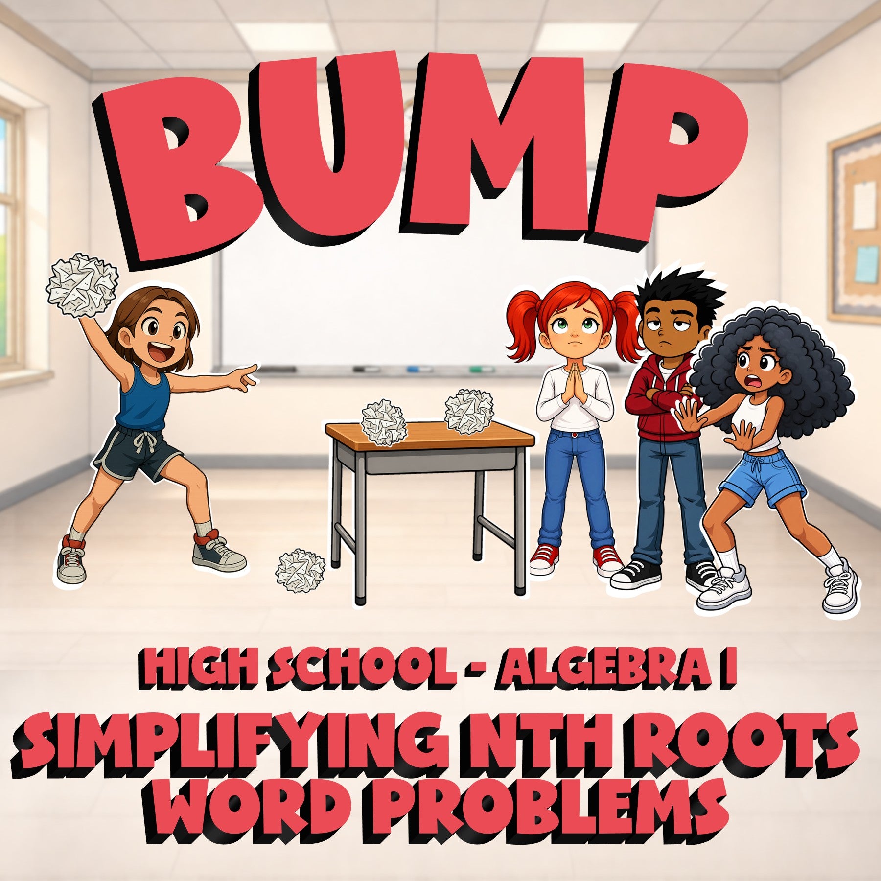 Simplifying nth Roots Word Problems BUMP Math Game - No Prep Algebra 1 Review