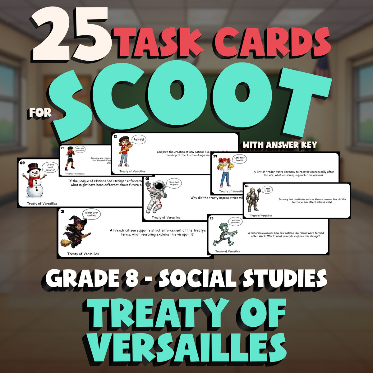 Treaty of Versailles SCOOT TASK CARDS Socials Game - No Prep Grade 8 Review