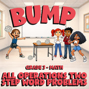All Operations Two Step Word Problems BUMP Math Game - No Prep Grade 3 Review
