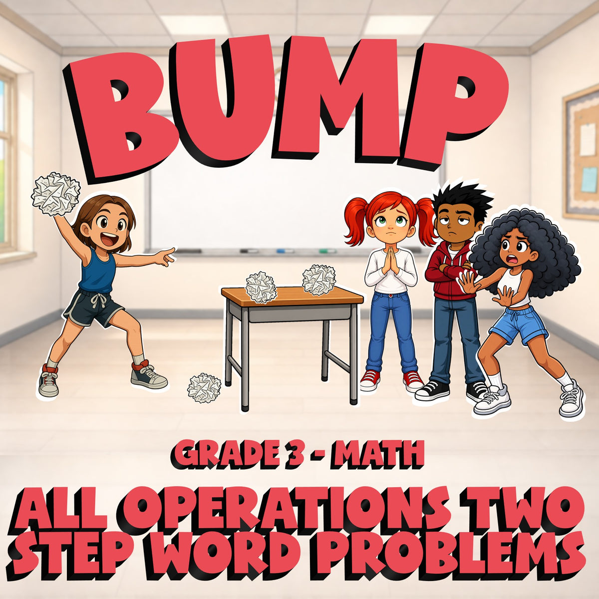 All Operations Two Step Word Problems BUMP Math Game - No Prep Grade 3 Review