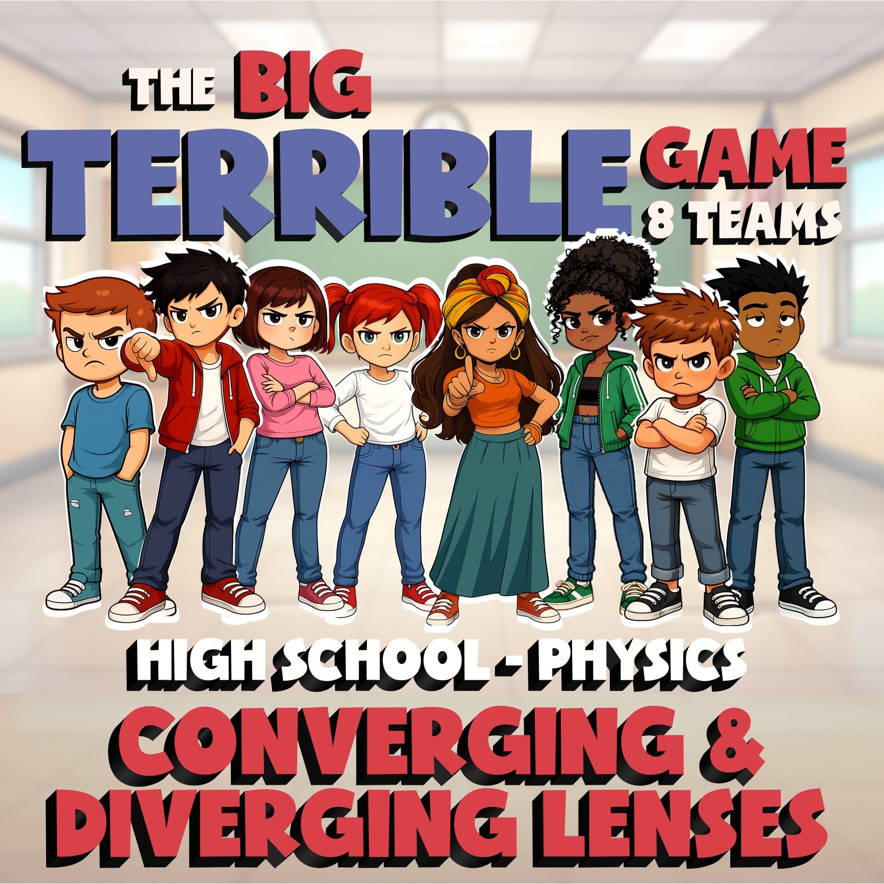 Converging & Diverging Lenses BIG TERRIBLE GAME - No Prep Physics Science Review