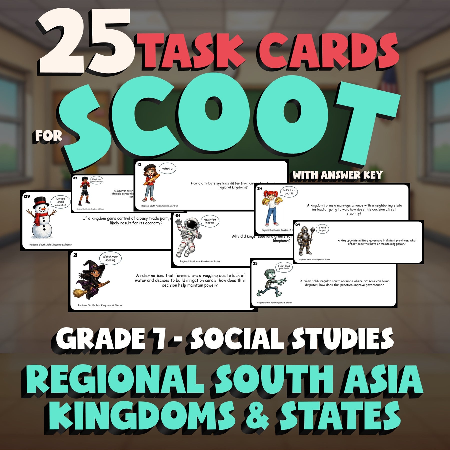 Regional South Asia Kingdoms & States SCOOT TASK CARDS Socials Game - Grade 7