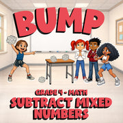 Subtract Mixed Numbers BUMP Math Game - No Prep Grade 4 Review Activity