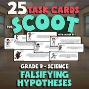 Falsifying Hypotheses SCOOT TASK CARDS Science Game - No Prep Grade 9 Review