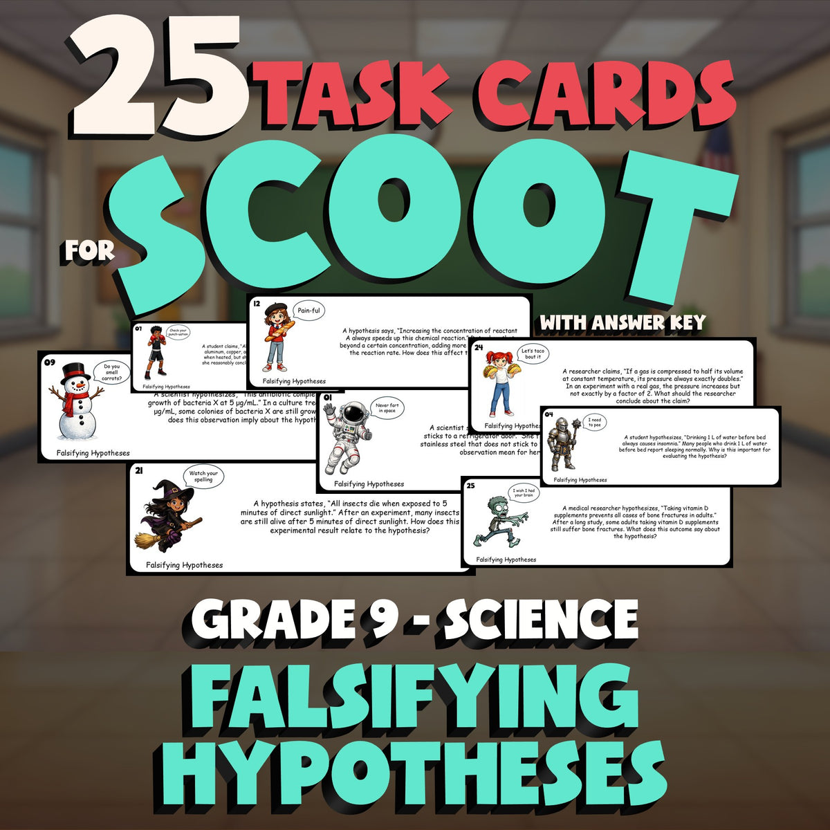 Falsifying Hypotheses SCOOT TASK CARDS Science Game - No Prep Grade 9 Review