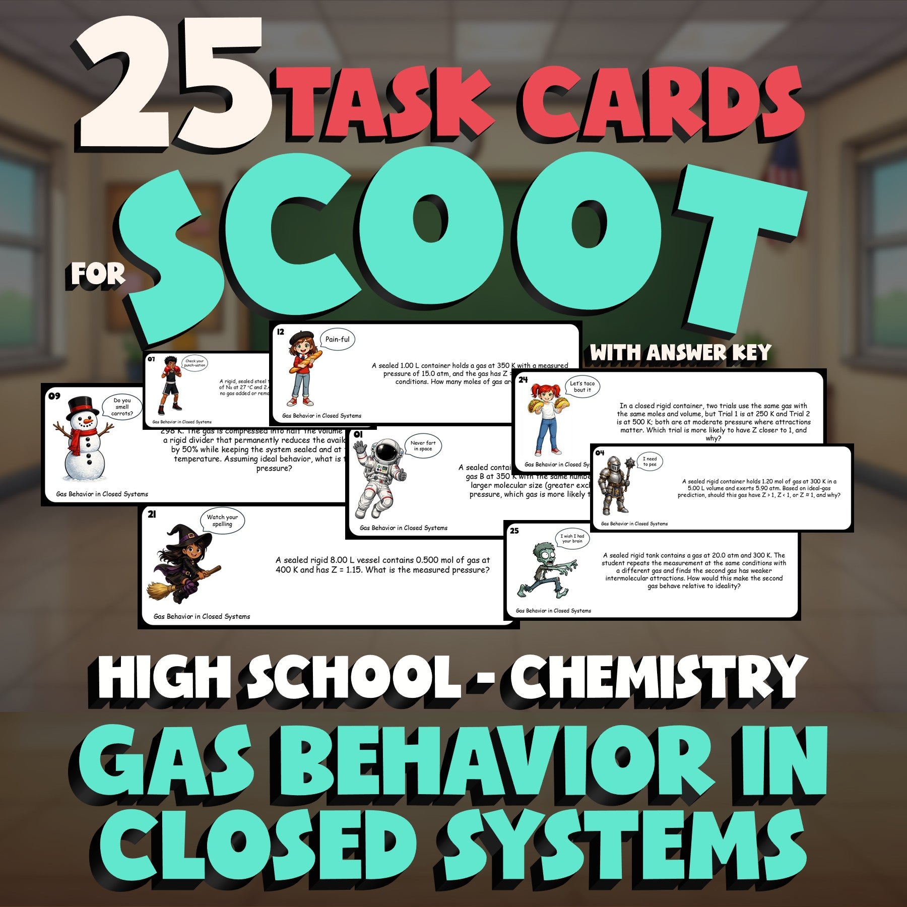 Gas Behavior in Closed Systems SCOOT TASK CARDS Science Game - No Prep Chemistry
