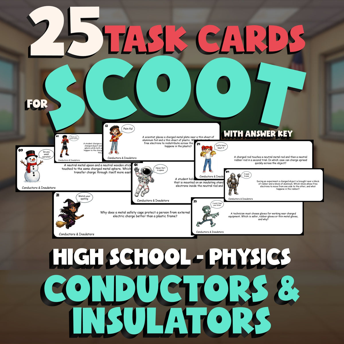 Conductors & Insulators SCOOT TASK CARDS Science Game - No Prep Physics Review