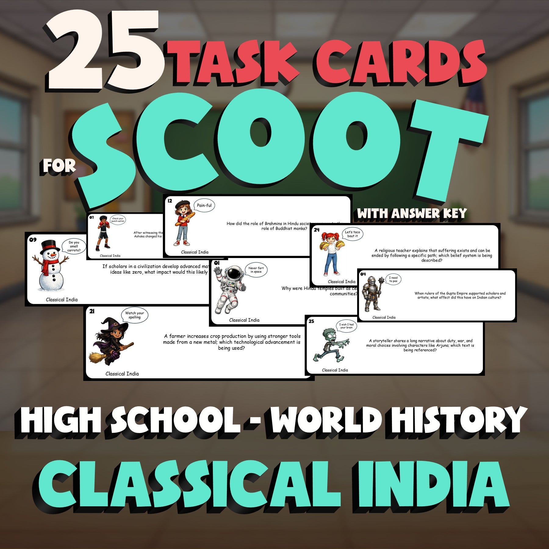 Classical India SCOOT TASK CARDS Game - No Prep World History Review Activity