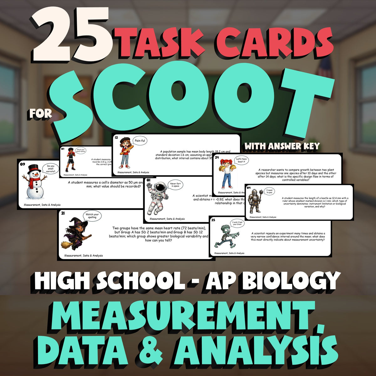 Measurement, Data & Analysis SCOOT TASK CARDS Science Game - No Prep AP Biology