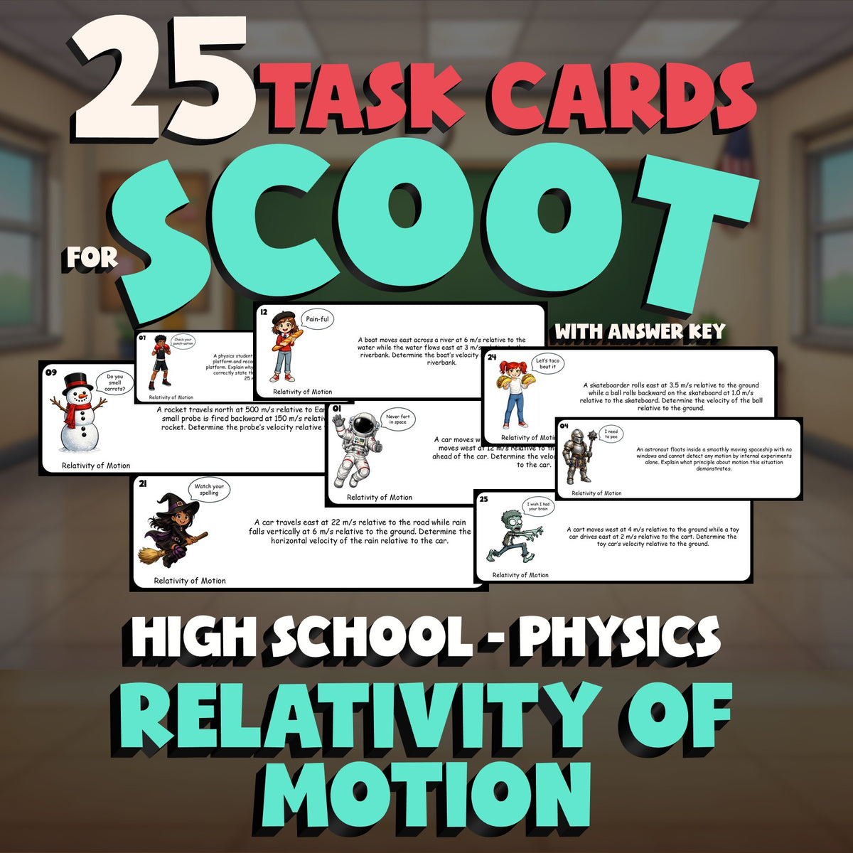 Relativity of Motion SCOOT TASK CARDS Science Game - No Prep Physics Review