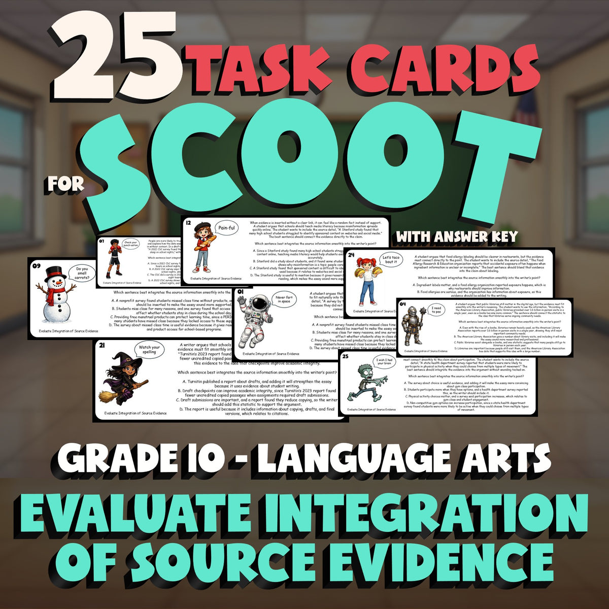 Evaluate Integration of Source Evidence SCOOT TASK CARDS ELA Game - Grade 10
