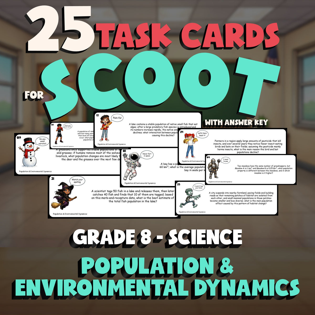 Population & Environmental Dynamics SCOOT TASK CARDS Science Game - Grade 8