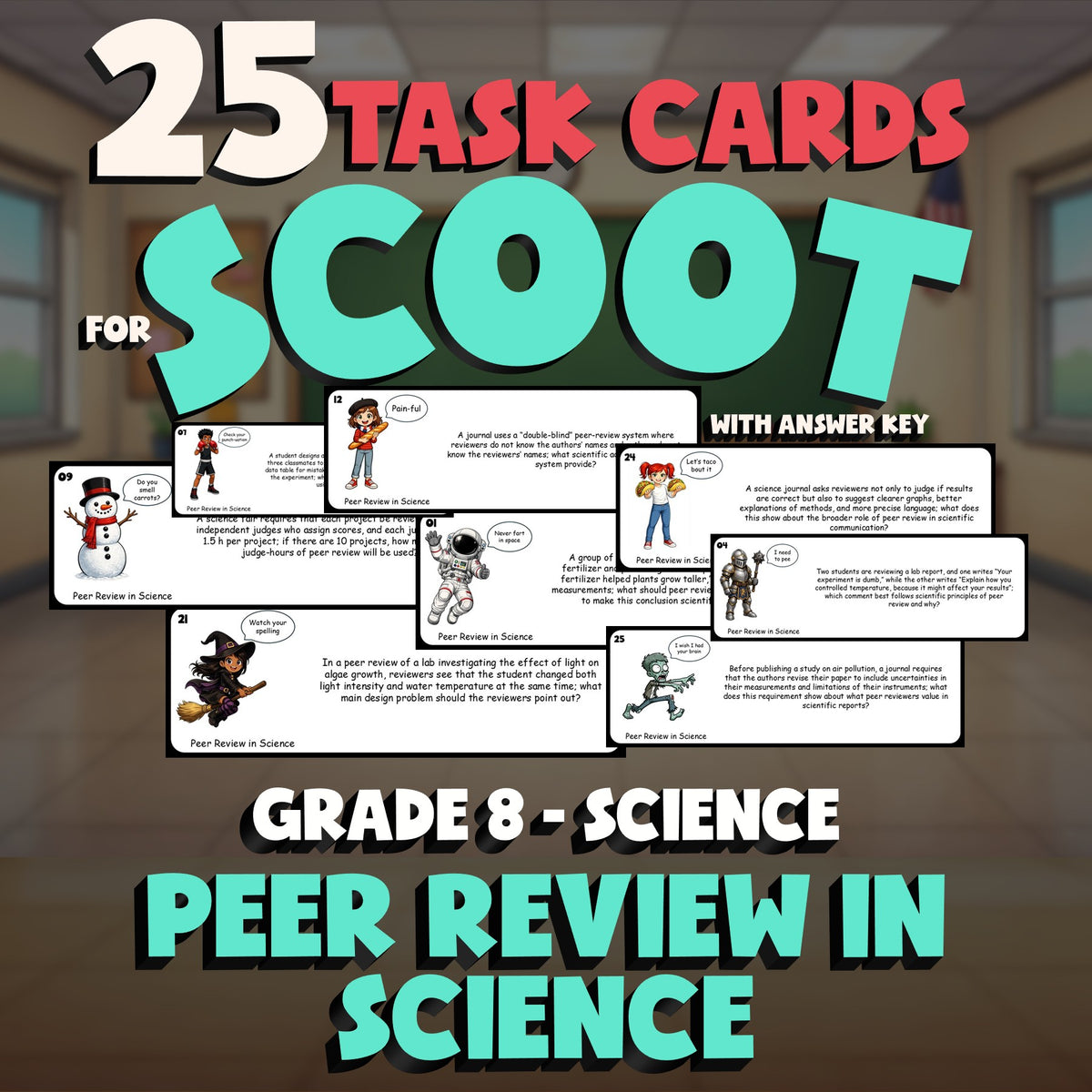 Peer Review in Science SCOOT TASK CARDS Science Game - No Prep Grade 8 Review
