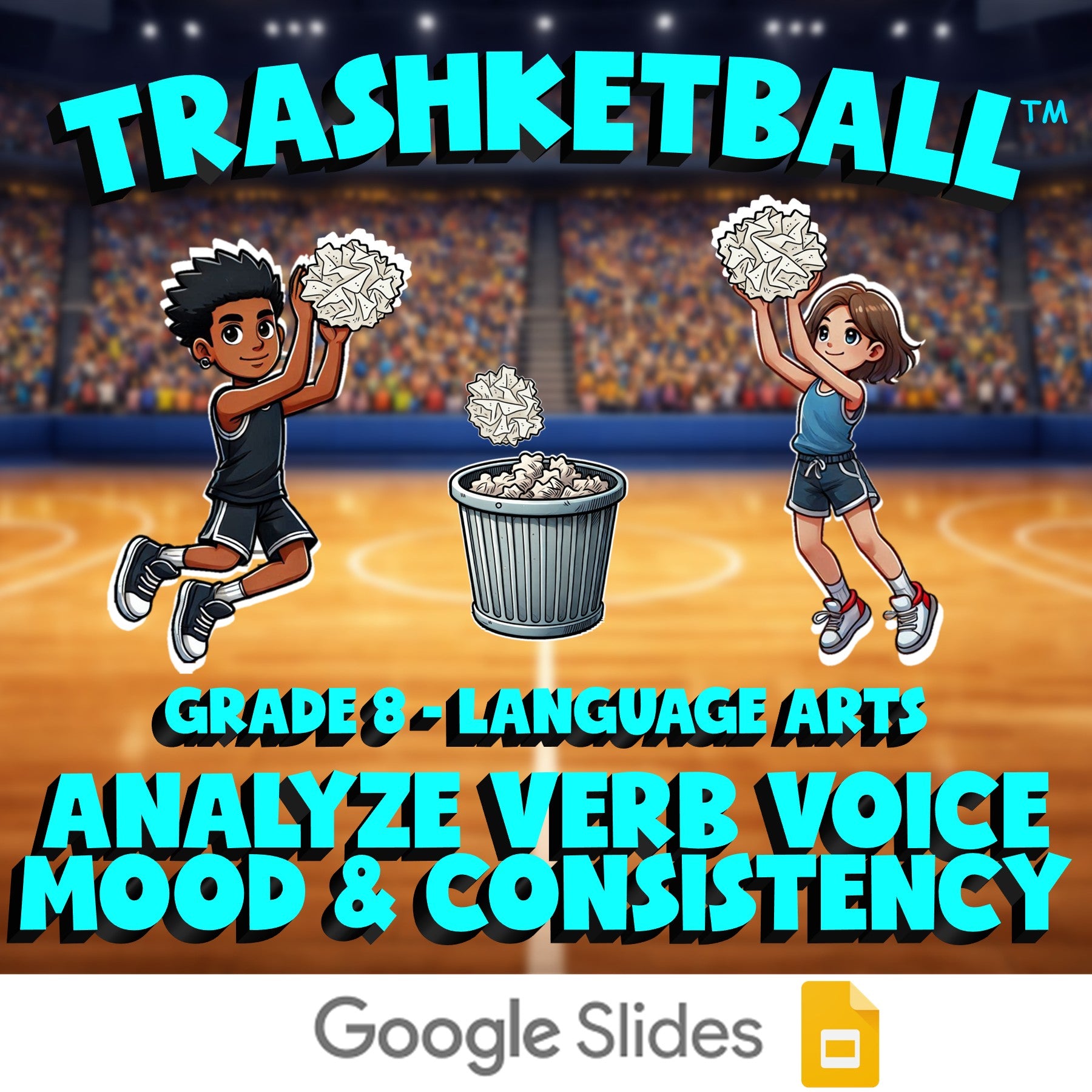 Analyze Verb Voice Mood & Consistency TRASHKETBALL ELA Game - No Prep Grade 8