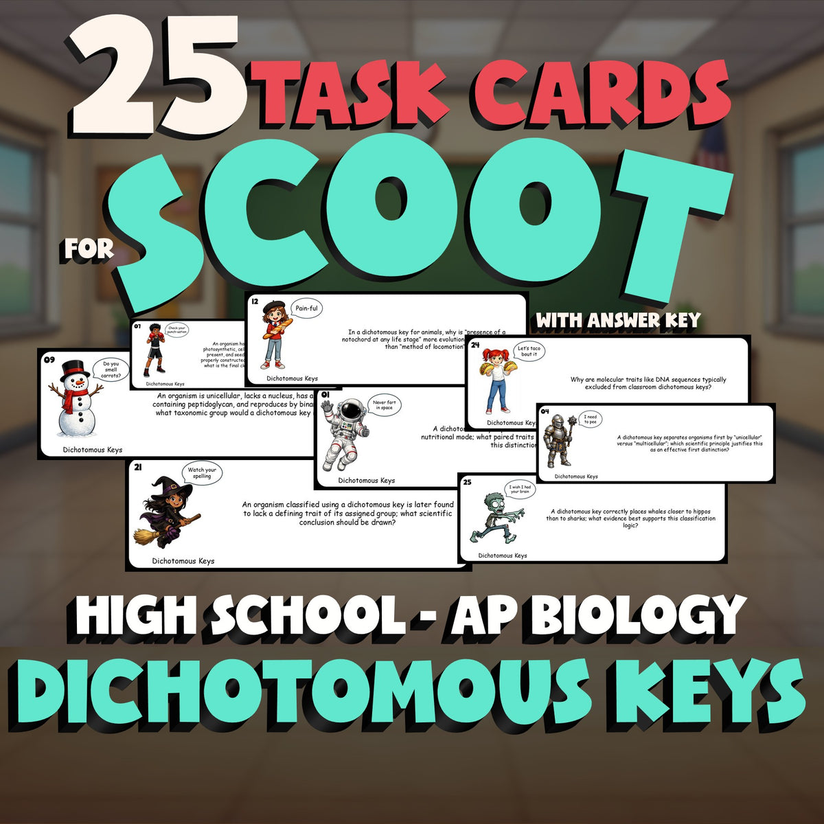 Dichotomous Keys SCOOT TASK CARDS Science Game - No Prep AP Biology Review