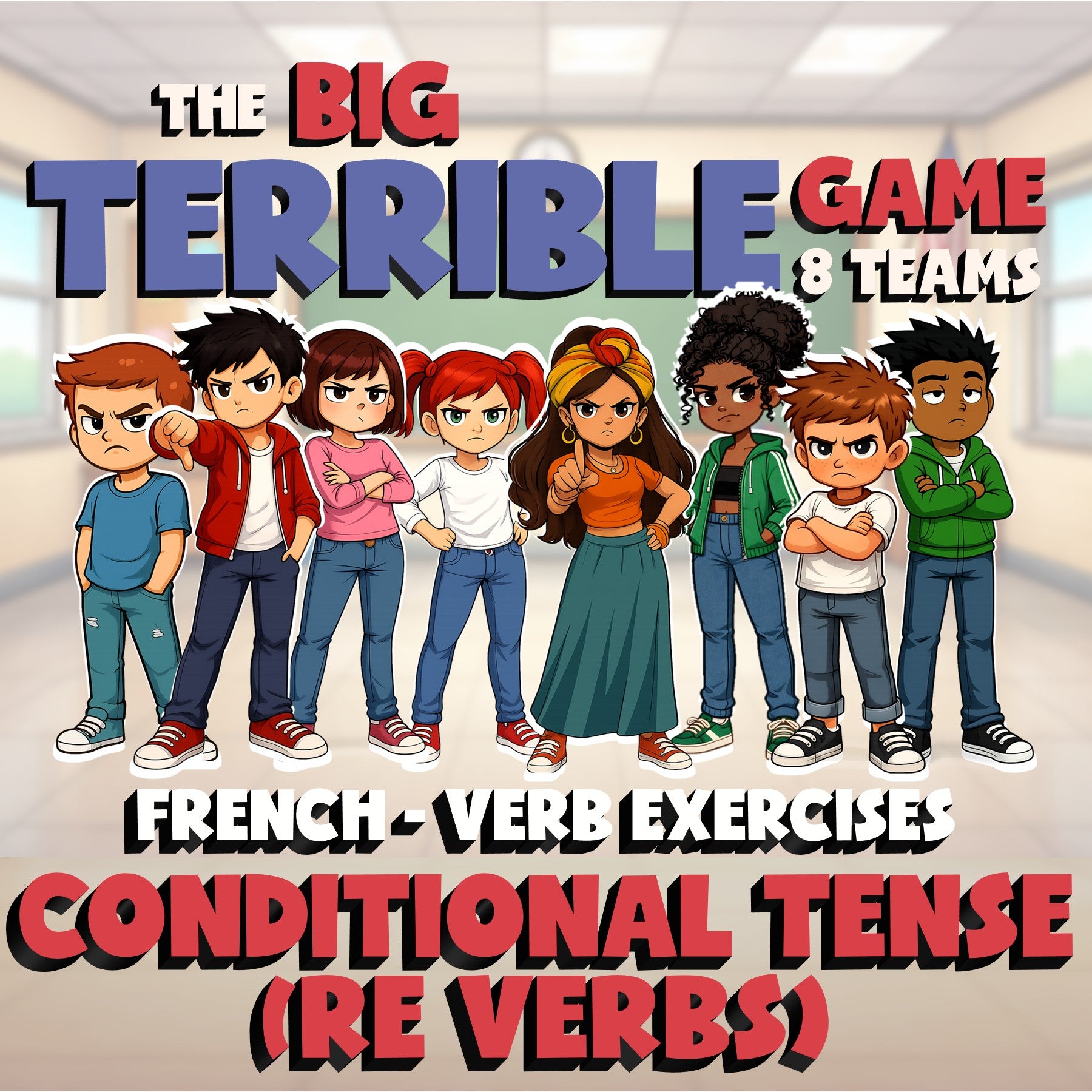 Conditional Tense (RE Verbs) BIG TERRIBLE GAME - No Prep French Exercise