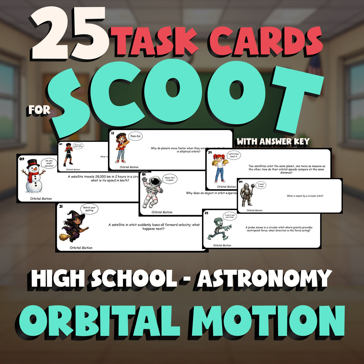 Orbital Motion SCOOT TASK CARDS Science Game - No Prep Astronomy Review Activity