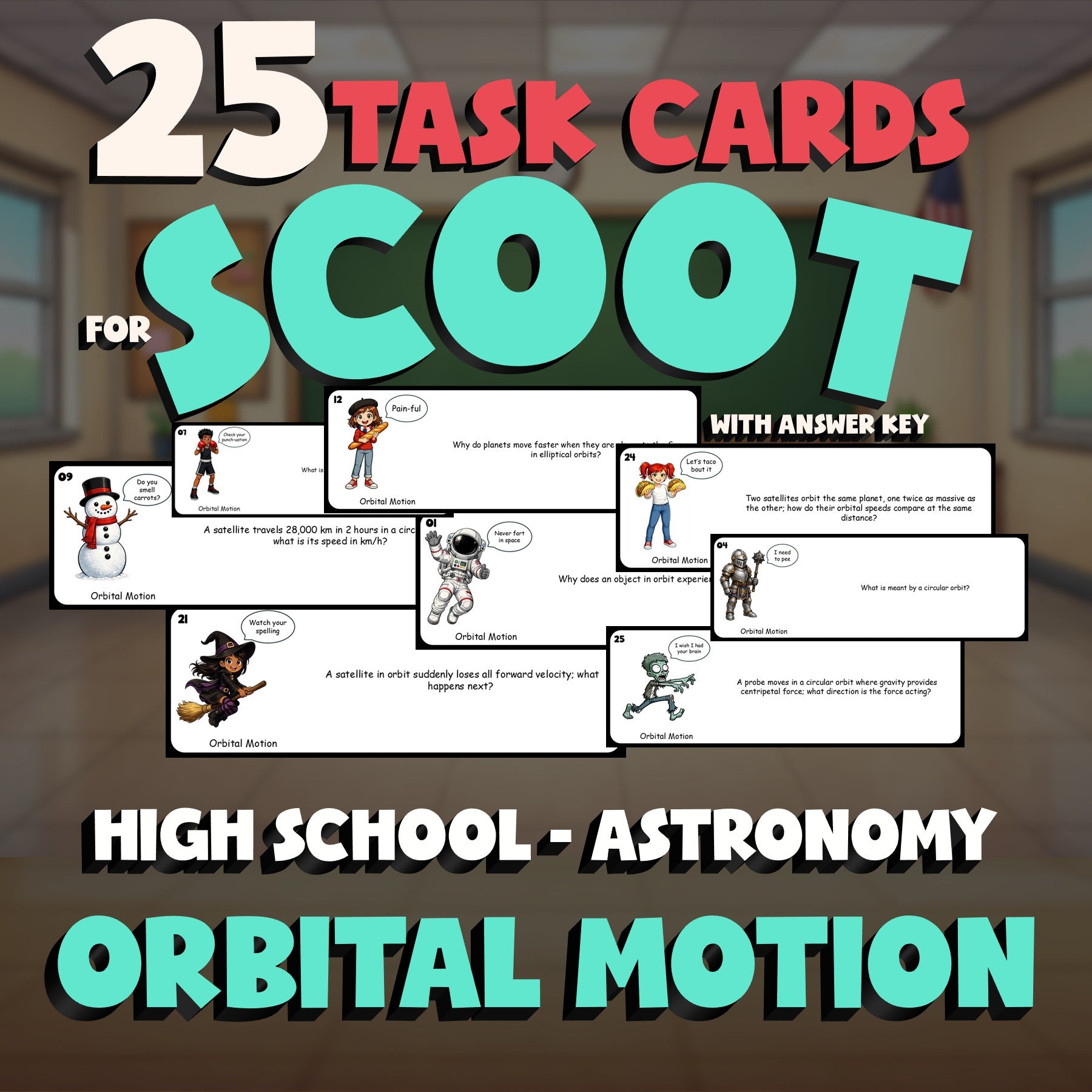 Orbital Motion SCOOT TASK CARDS Science Game - No Prep Astronomy Review Activity