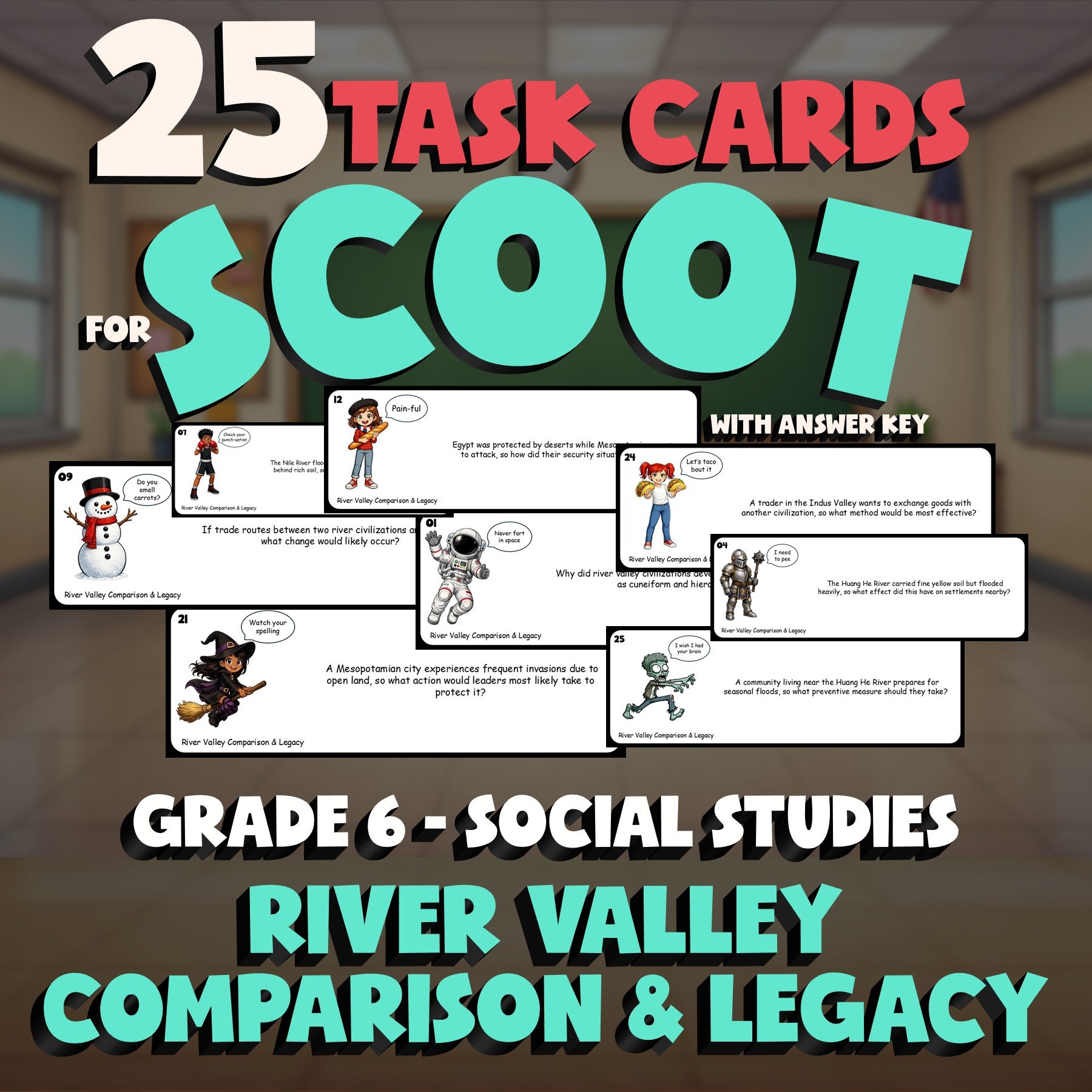 River Valley Comparison & Legacy SCOOT TASK CARDS Socials Game - No Prep Grade 6