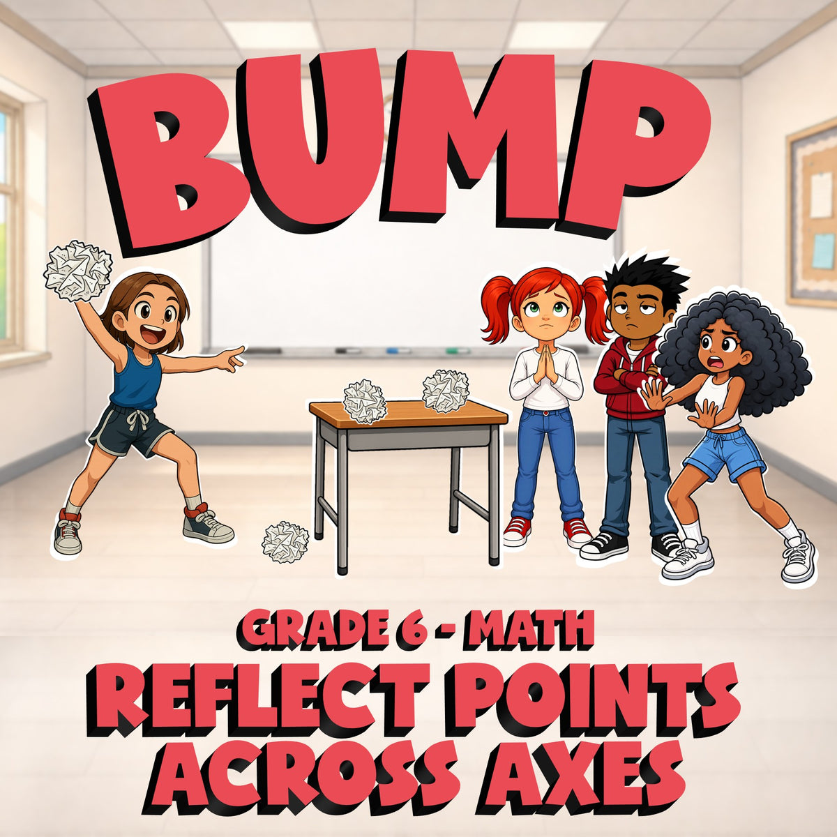 Reflect Points Across Axes BUMP Math Game - No Prep Grade 6 Review Activity