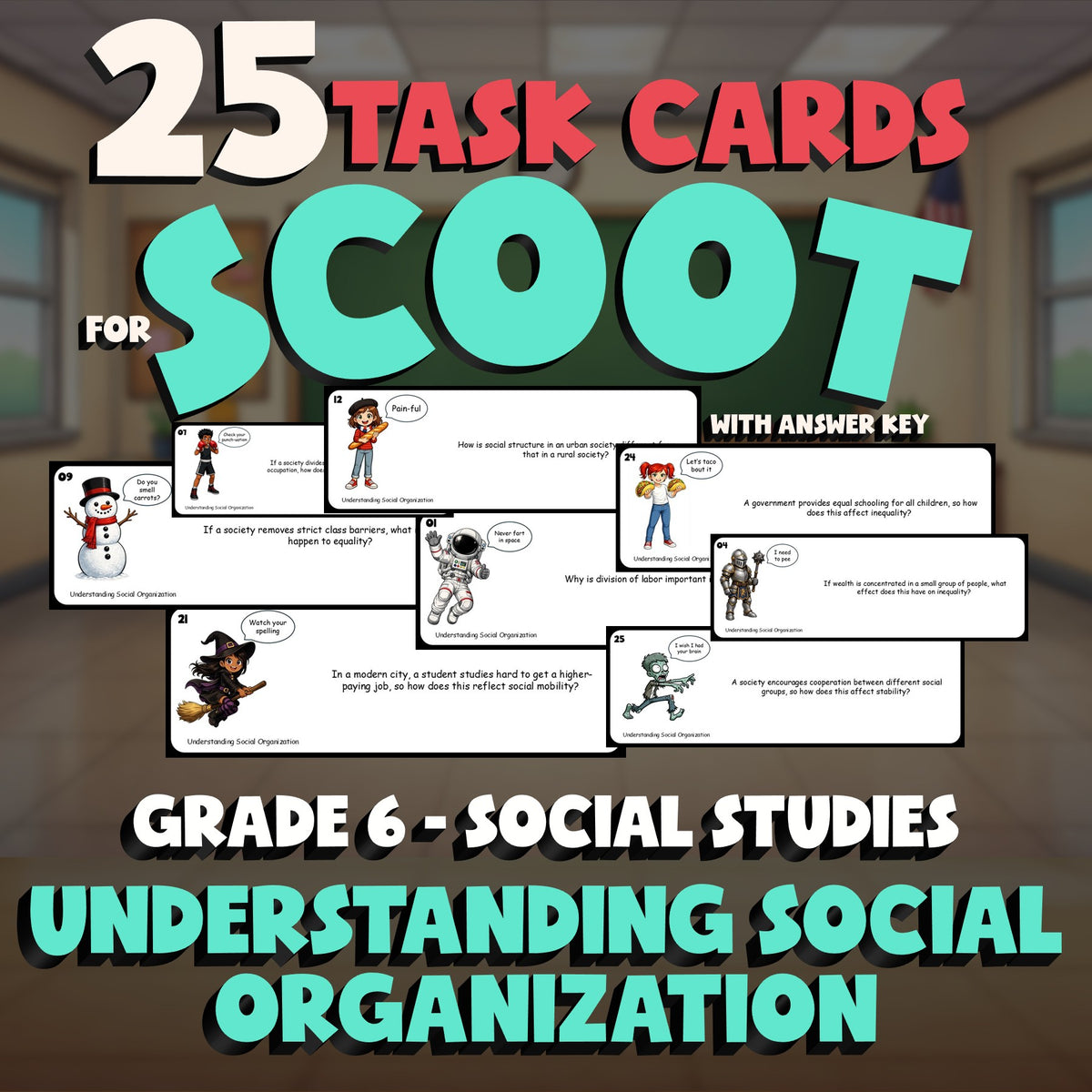 Understanding Social Organization SCOOT TASK CARDS Socials Game - Grade 6