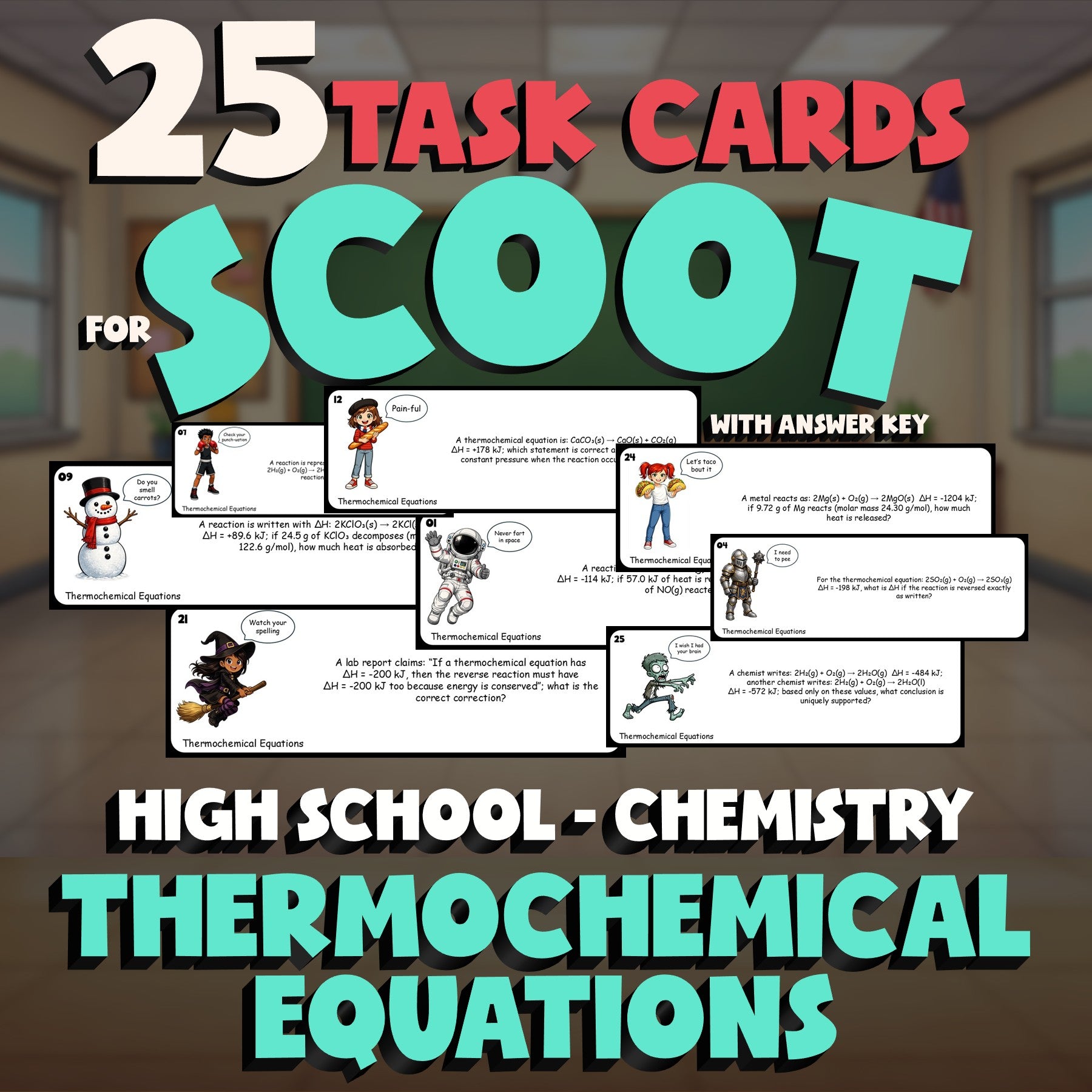 Thermochemical Equations SCOOT TASK CARDS Science Game - No Prep Chemistry