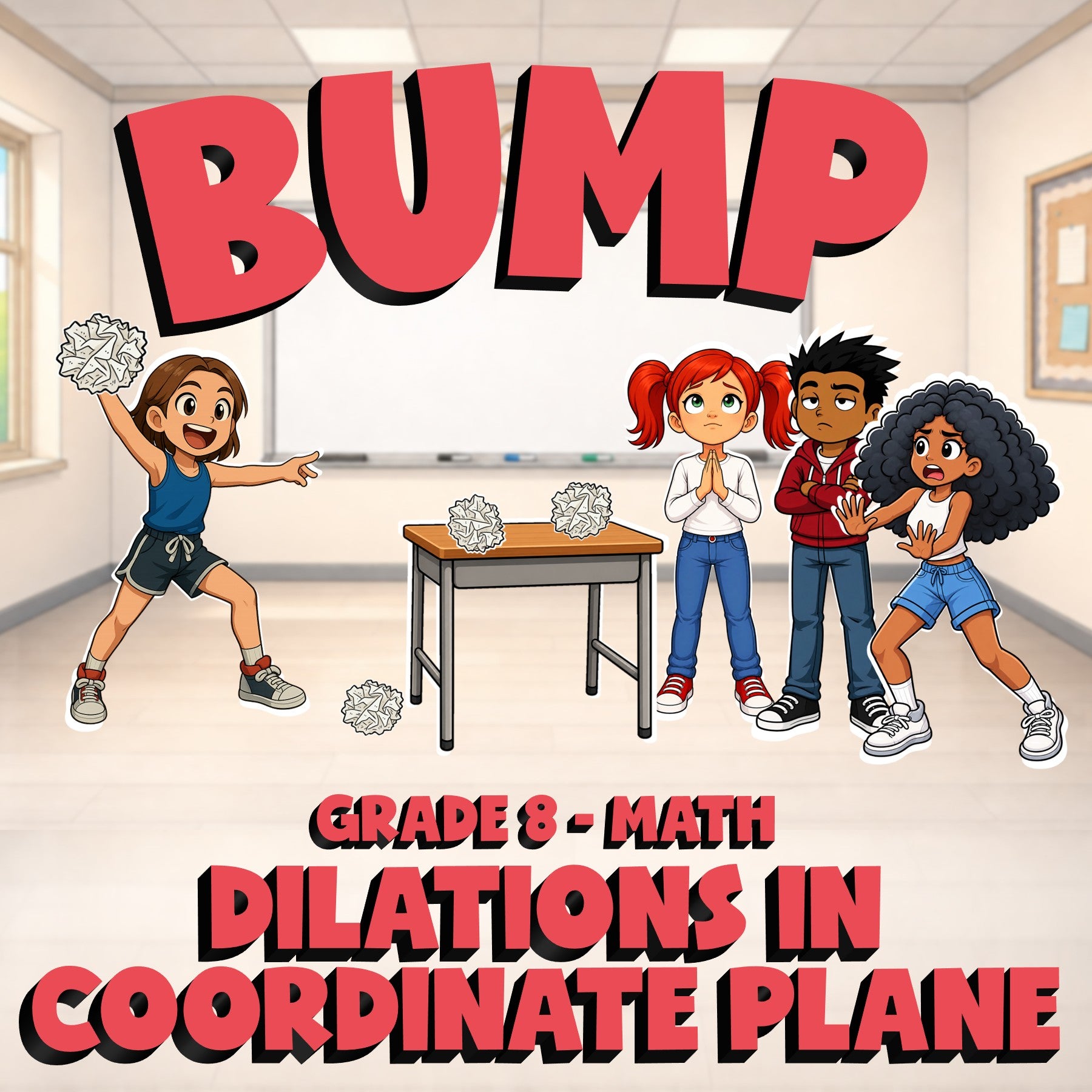 Dilations in Coordinate Plane BUMP Math Game - No Prep Grade 8 Review Activity
