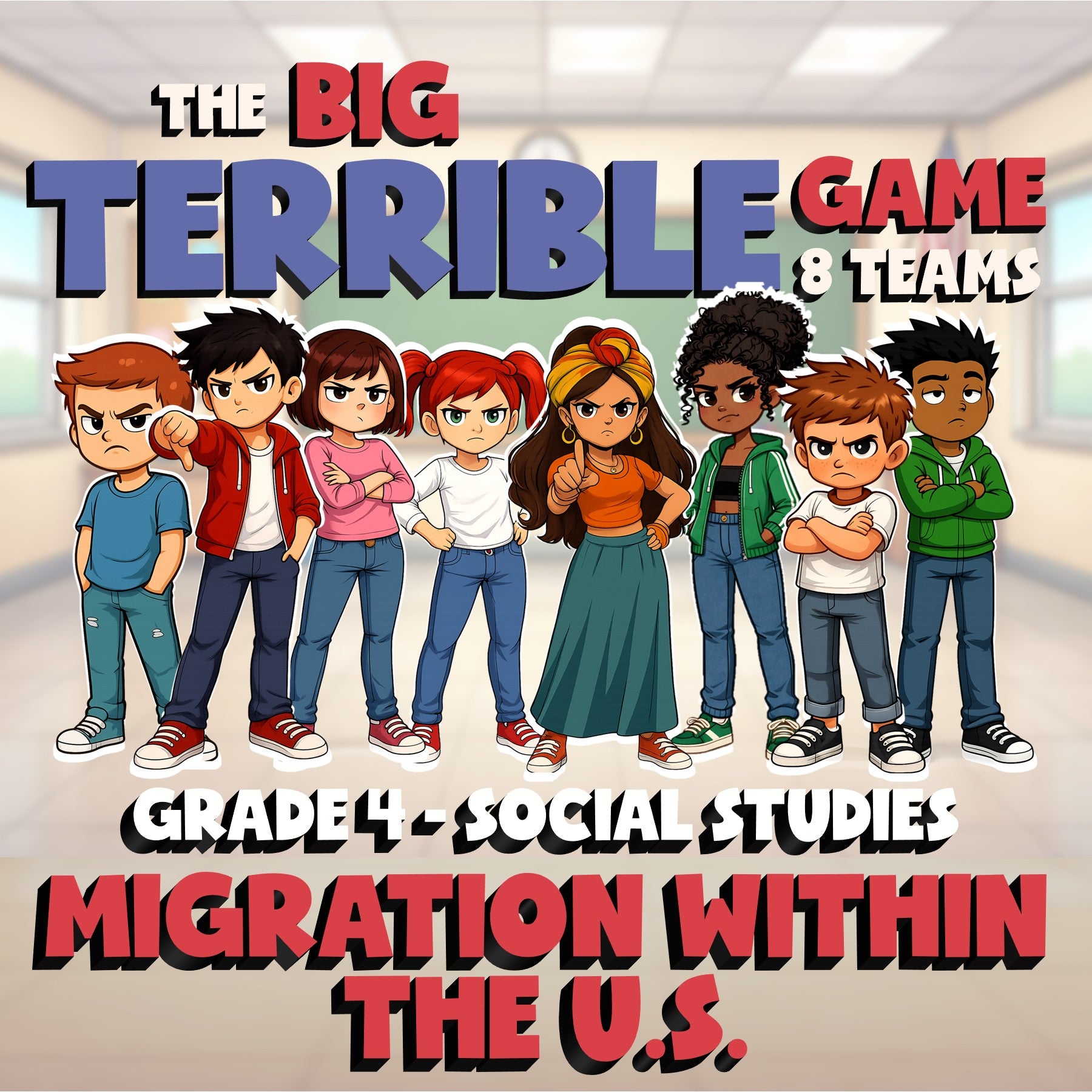 Migration Within the U.S. BIG TERRIBLE GAME - No Prep Grade 4 Socials Review