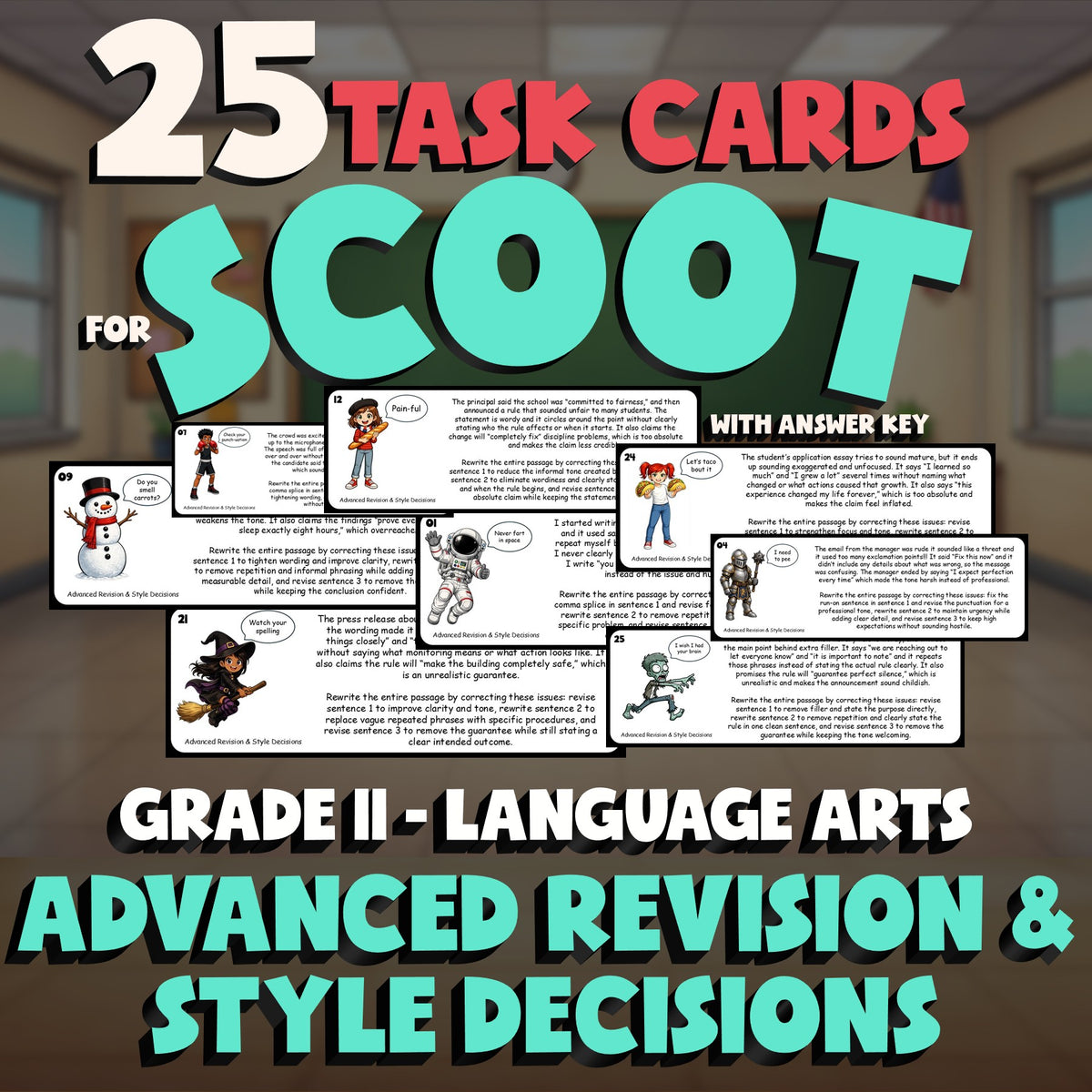 Advanced Revision & Style Decisions SCOOT TASK CARDS ELA Game - No Prep Grade 11