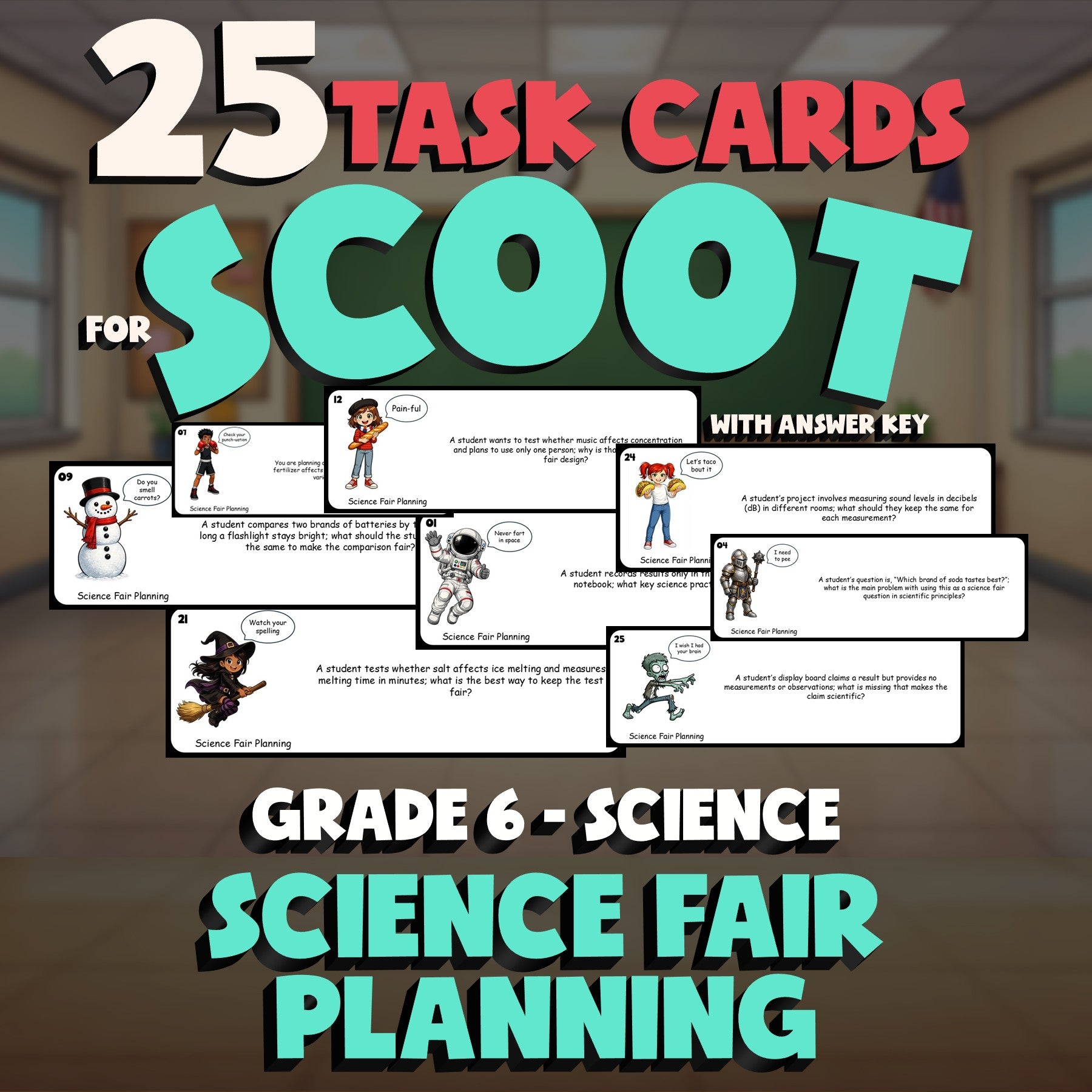 Science Fair Planning SCOOT TASK CARDS Science Game - No Prep Grade 6 Review