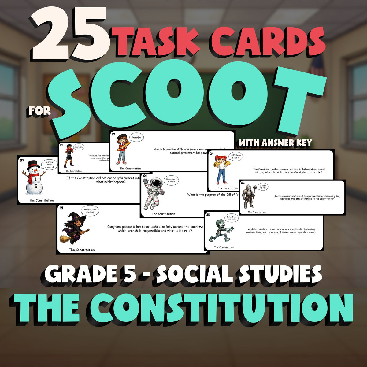 The Constitution SCOOT TASK CARDS Socials Game - No Prep Grade 5 Review Activity