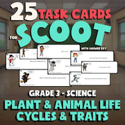 Plant & Animal Life Cycles & Traits SCOOT TASK CARDS Science Game - Grade 3