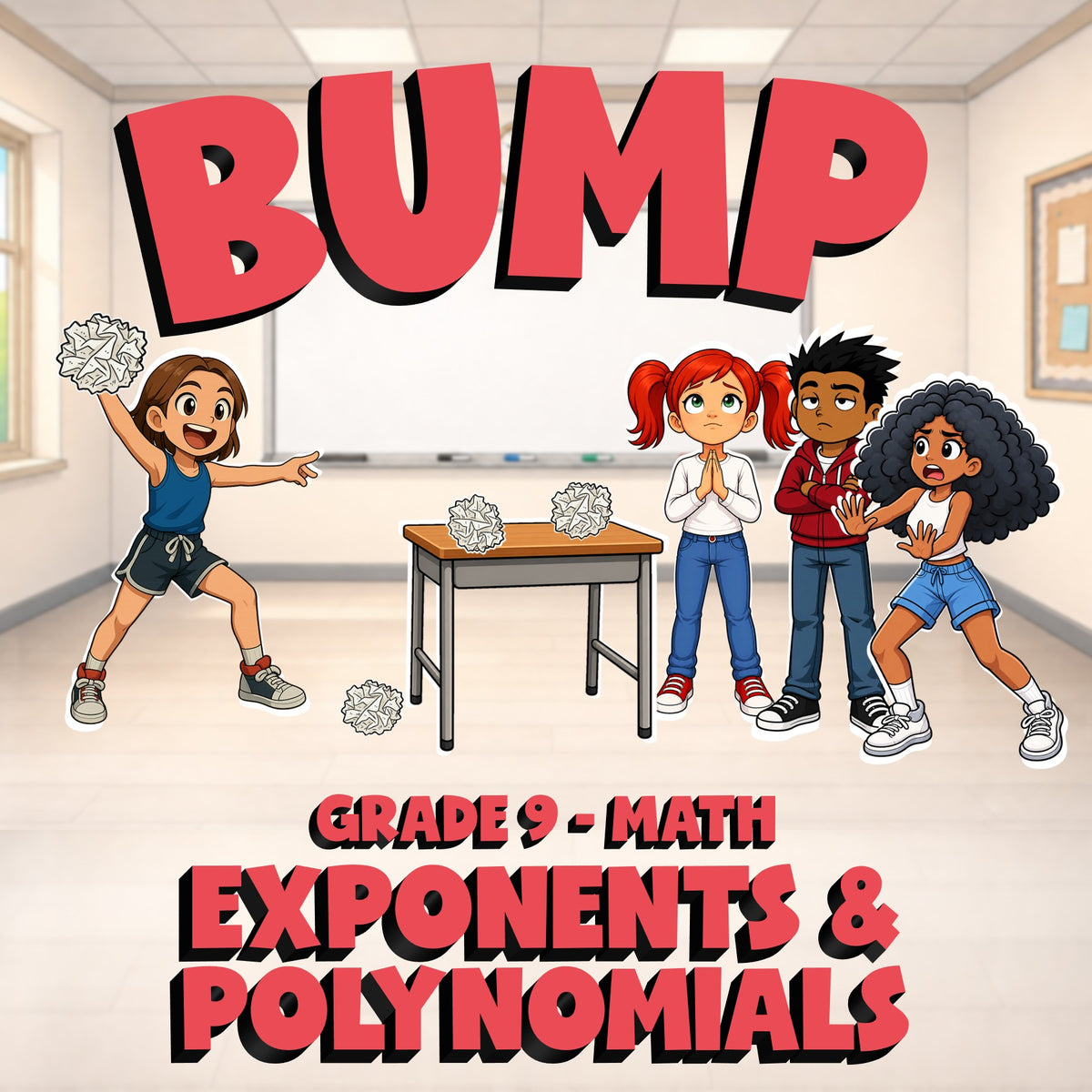 Exponents & Polynomials BUMP Math Game - No Prep Grade 9 Review Activity