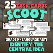 Identify the Central Idea SCOOT TASK CARDS ELA Game - No Prep Grade 9 Review