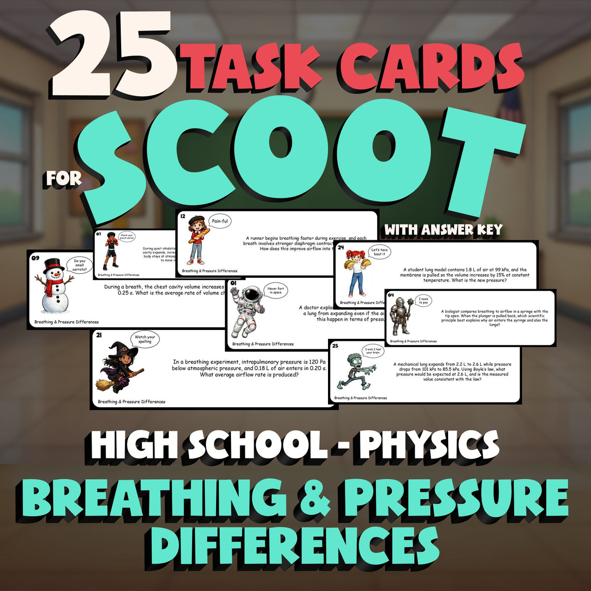 Breathing & Pressure Differences SCOOT TASK CARDS Science Game - No Prep Physics