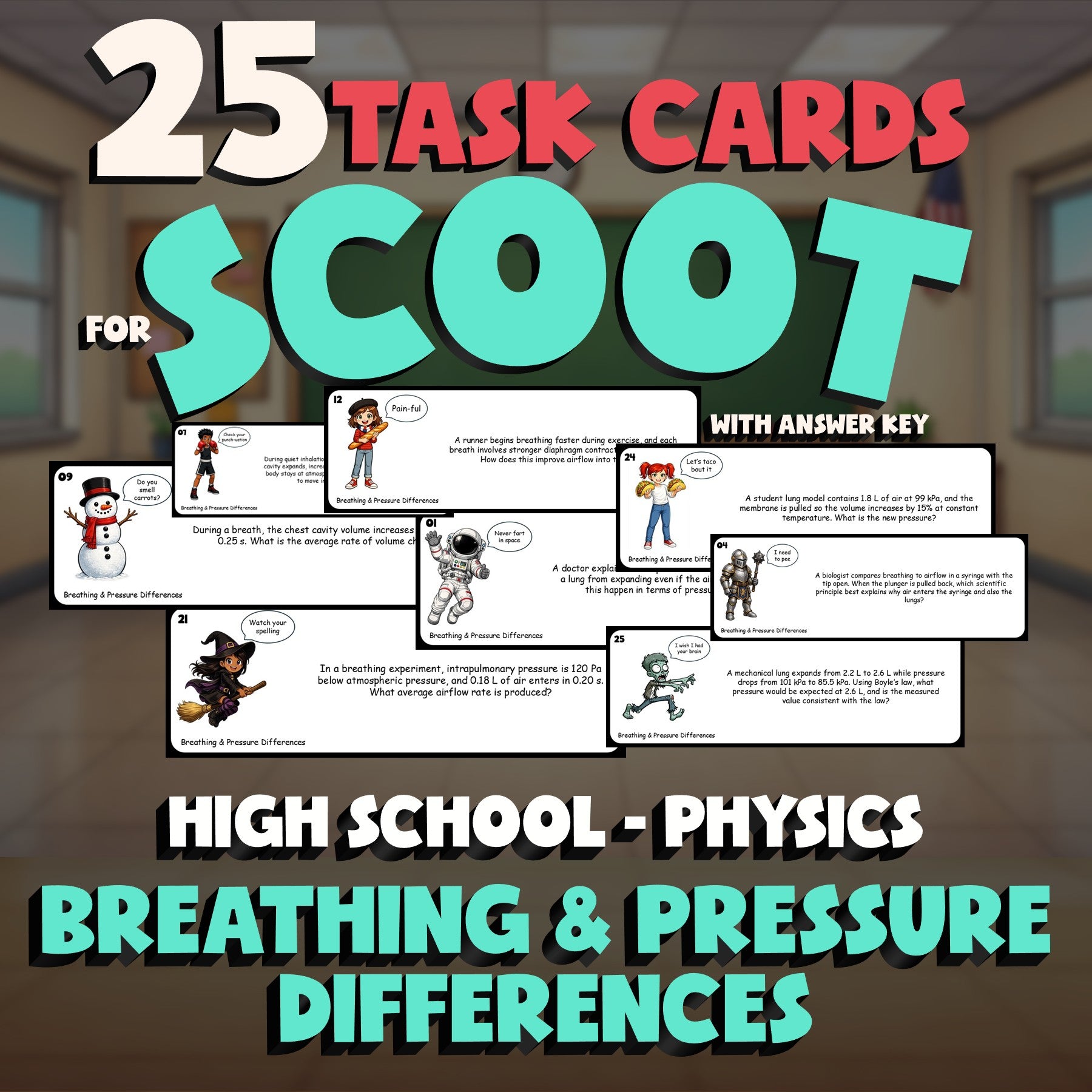 Breathing & Pressure Differences SCOOT TASK CARDS Science Game - No Prep Physics