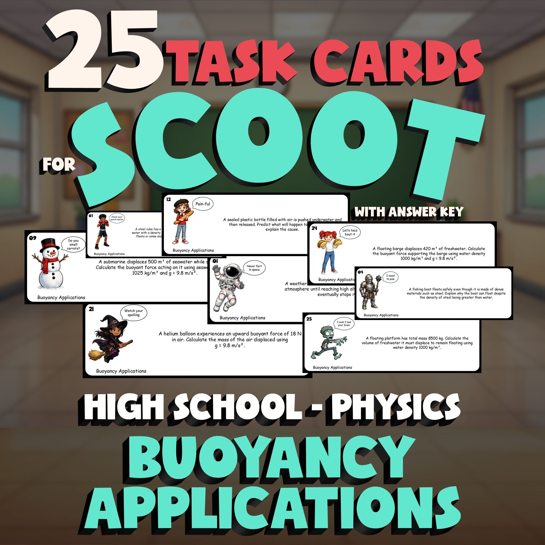 Buoyancy Applications SCOOT TASK CARDS Science Game - No Prep Physics Review