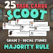 Majority Rule SCOOT TASK CARDS Socials Game - No Prep Grade 3 Review Activity