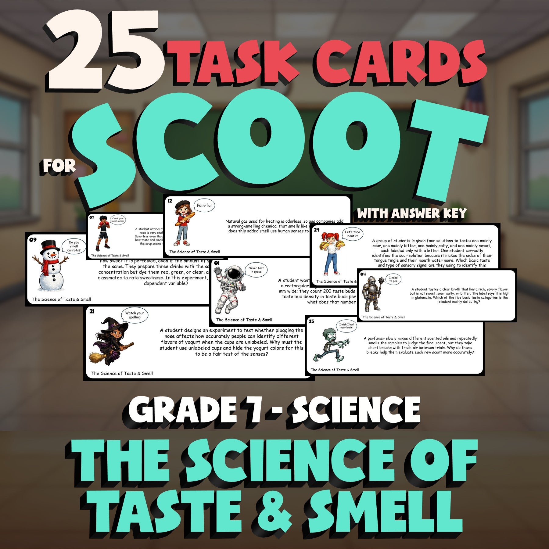 The Science of Taste & Smell SCOOT TASK CARDS Science Game - No Prep Grade 7