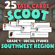 Southwest Region SCOOT TASK CARDS Socials Game - No Prep Grade 4 Review Activity