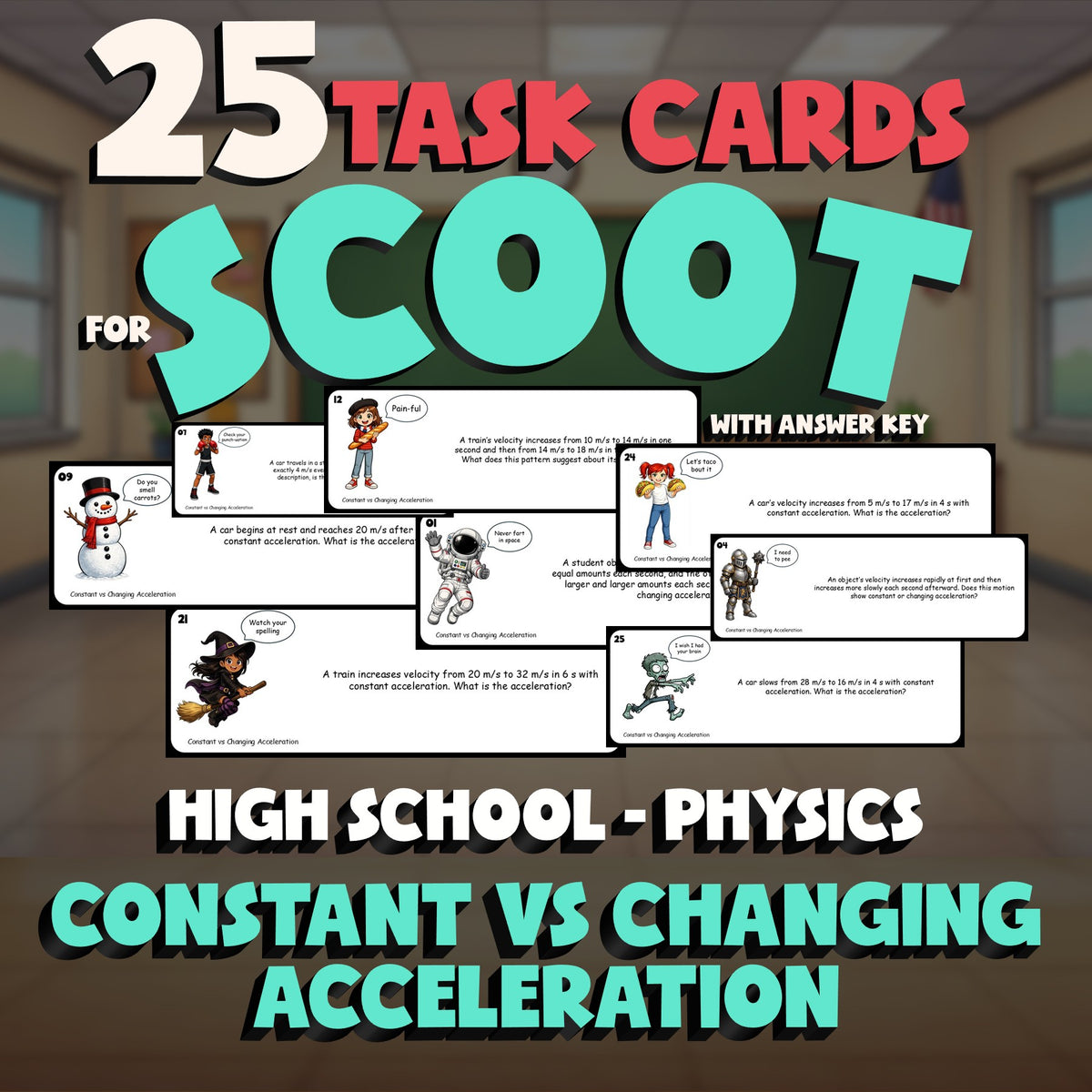 Constant vs Changing Acceleration SCOOT TASK CARDS Science Game - Physics