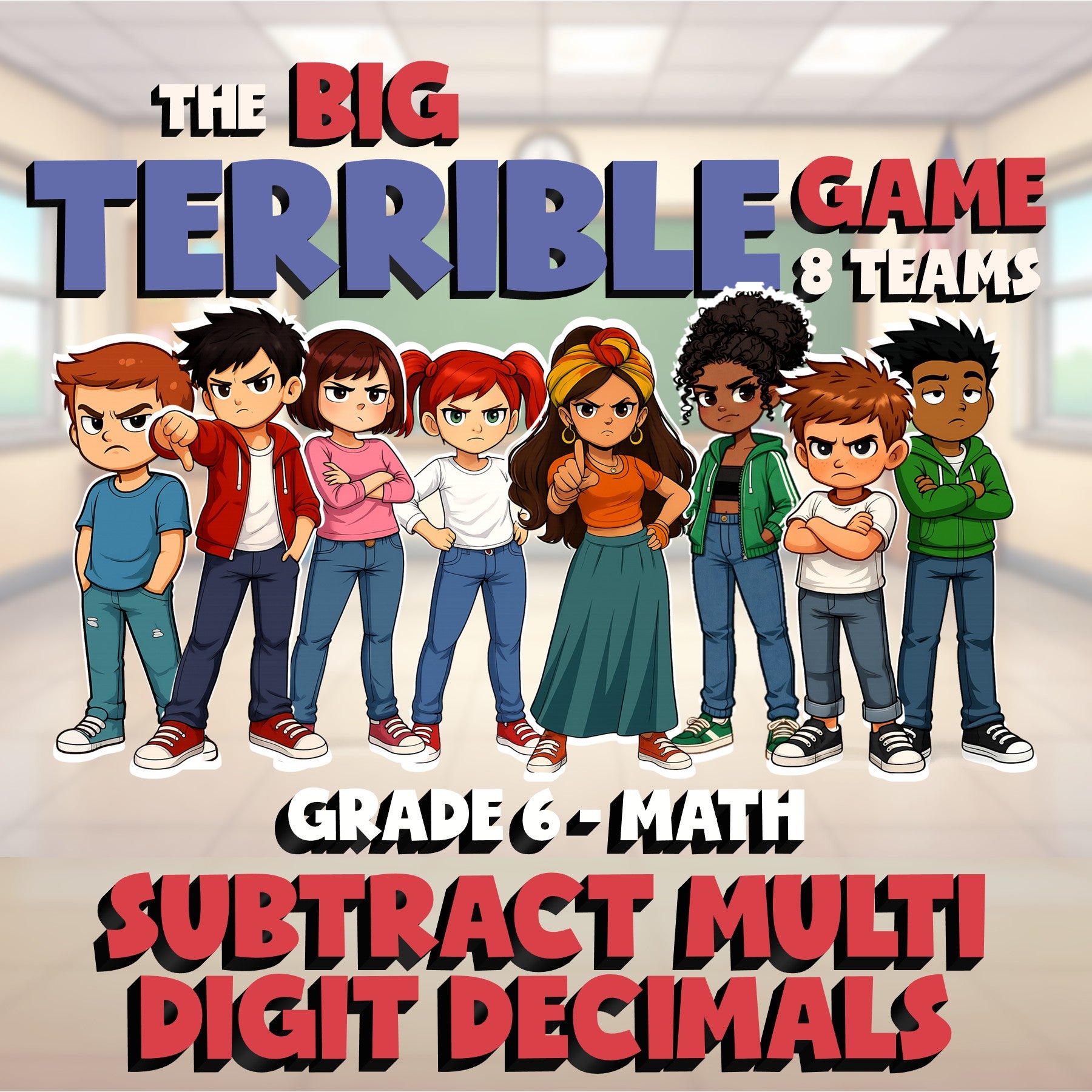 Subtract Multi Digit Decimals BIG TERRIBLE GAME - No Prep Grade 6 Math Review
