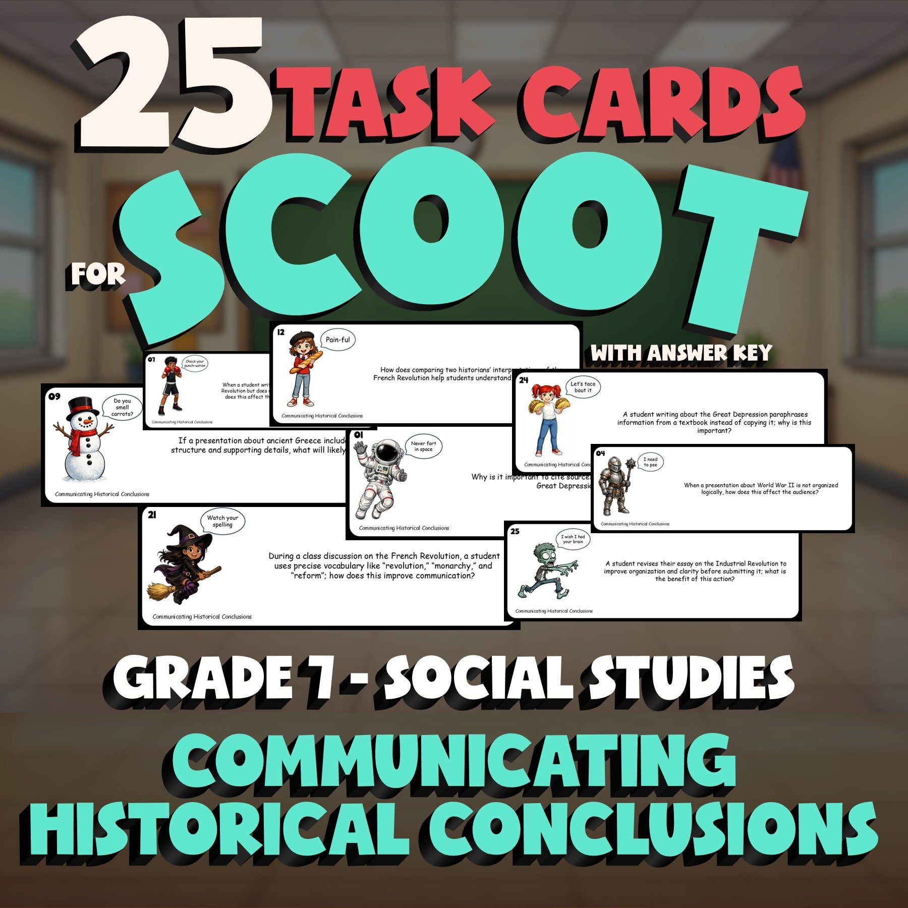 Communicating Historical Conclusions SCOOT TASK CARDS Socials Game - Grade 7