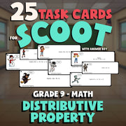 Distributive Property SCOOT TASK CARDS Math Game - No Prep Grade 9 Review