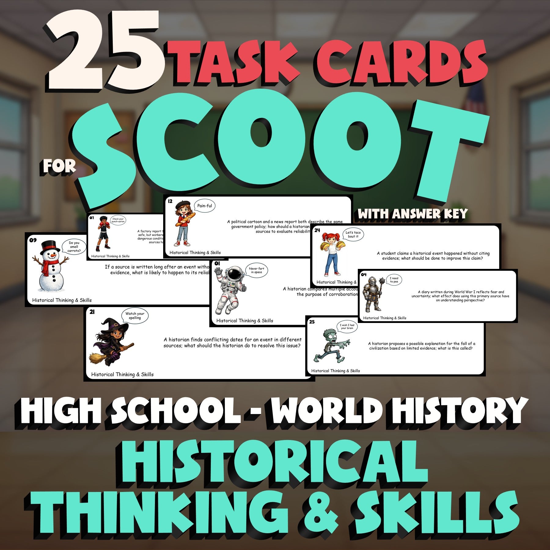 Historical Thinking & Skills SCOOT TASK CARDS Game - No Prep World History